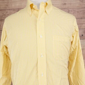 BROOKS BROTHERS MILANO NON-IRON SUPIMA COTTON DRESS SHIRT 16.5 32 YELLOW CHECK‎
